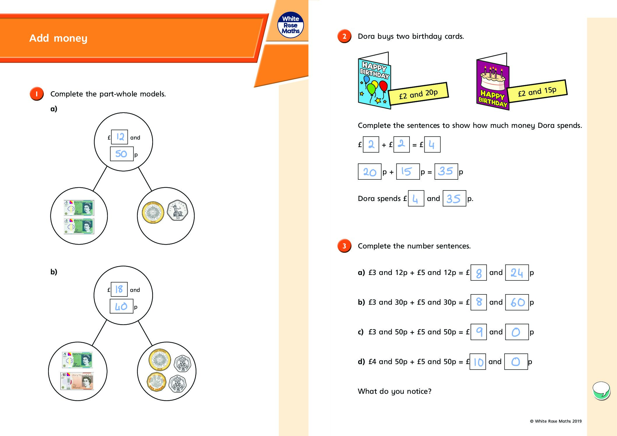 Monday 18th January Maths Add-money- Worksheet answers ...